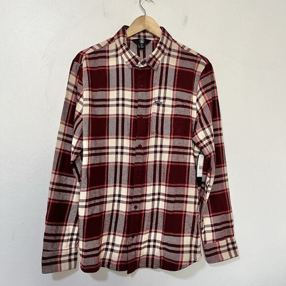 Volcom Leland Button Plaid Flannel Shirt Size M Red Country Southwestern Men's - Picture 2 of 9
